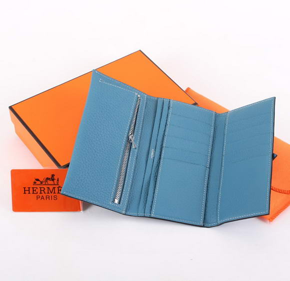 Cheap Fake Hermes Bearn Japonaise Tri-Fold Wallet A308 Blue